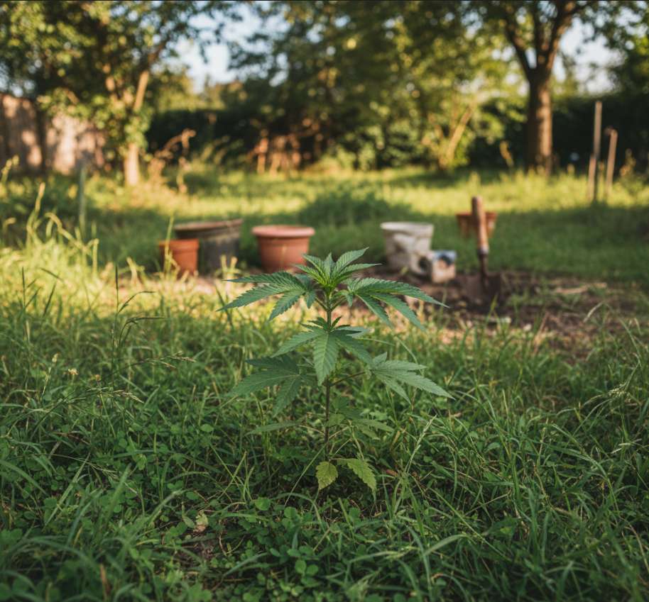 Mature cannabis plant showing dense trichome coverage in late flowering stage